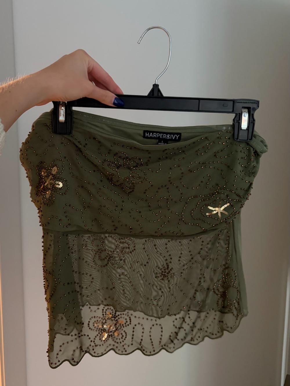 Harper Olive Green Beaded Strapless Top
